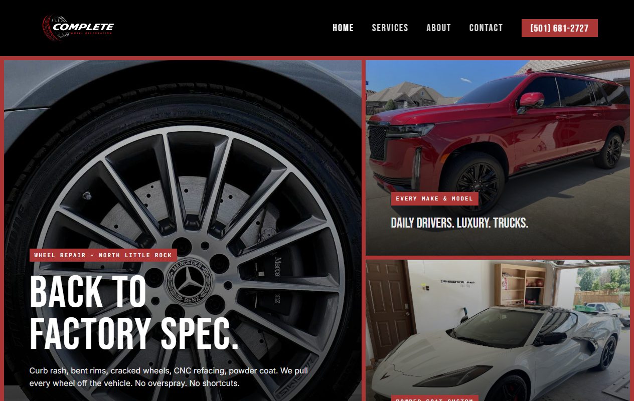 Complete Wheel Restoration website built by Lingo, North Little Rock wheel repair web design
