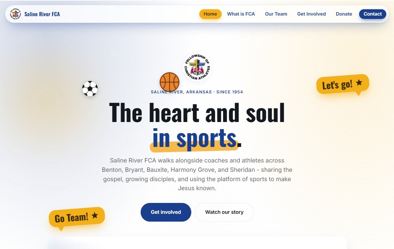 Saline River FCA website built by Lingo, Arkansas nonprofit sports ministry web design